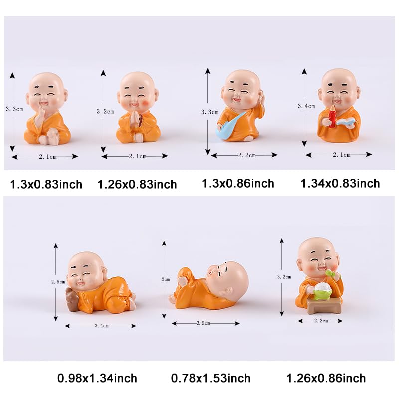 7 Figuras Miniatura Buda 1 pulgada Figuras de Monje para Decoración miniatura 3