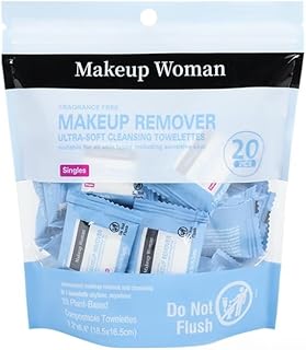 Fragrance-Free Makeup Remover Cleansing Towelette Singles, Individually-Wrapped Daily Face Wipes to Remove Dirt, Oil, Makeup & Waterproof Mascara for Travel & On-the-Go, 20 ct (Pack of 6)