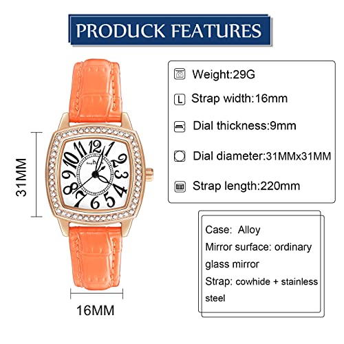 Montre quartz à cadran carré strass montre étanche cuir femme - 2