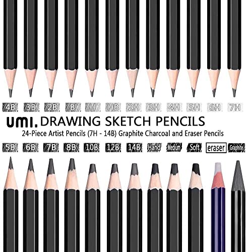 Amazon Brand - Umi Drawing And Sketching Pencils 24 Pencil Set (19 sketch pencils, 3 charcoal pencils, 1 graphite pencil and 1 eraser pencil) - Image 3