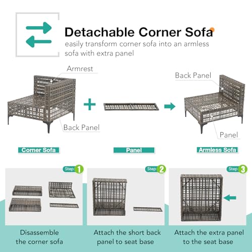 Patiorama 7 Piece Wicker Patio Furniture Set, Metal-Colored Pe Rattan Outdoor Conversation Set Sectional Sofa With Water Resistant Cushion And Glass Table thumb #5