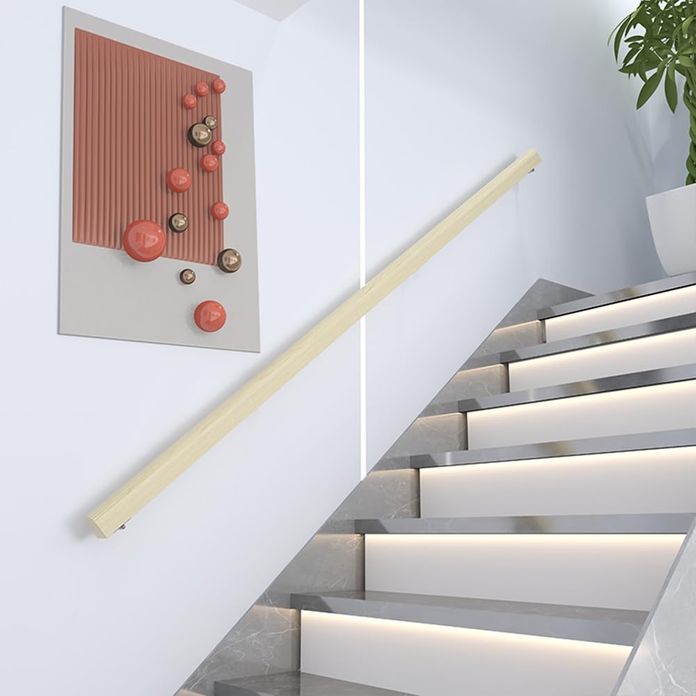 Corrimano per Scale Interne da 50-150 cm, Ringhiera per Scale Legno Rotondo, Barra di Supporto di Sicurezza Antiscivolo, Passamano per Corridoio, Attico, Villa, Asilo, Casa(120cm/4ft)
