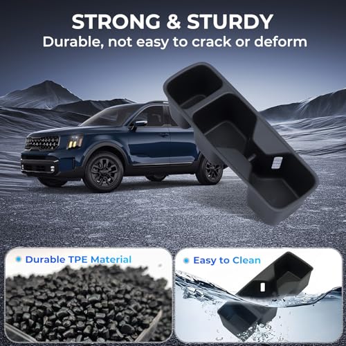 Image of Center Console Cup Holder Inserts for KIA Telluride 2025 2024 2023 2022 2021 2020, Interior Accessories TPE Car Cup Holder for 2020-2025 Telluride, Black