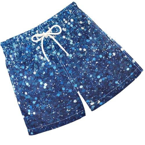 Pigsaly Boys Swim Trunks Dark Cobalt Blue Gradient Flashing Glitter Boys Board Shorts Swimsuit Swimwear Bathing Suit S