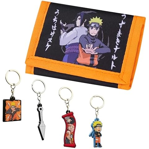 Naruto Boys Wallet and Keyrings for Kids - Mini Figures 6 Keychains or Wallet and Keyrings Gift Set (Multi Wallet/Keyrings) Cover