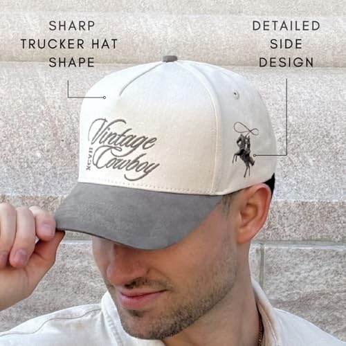 Image of Vintage Western Trucker Hat | Men & Women | Country Cute Caps for Cowgirls Cowboys | Camo Denim Embroidered Cotton | Snapback