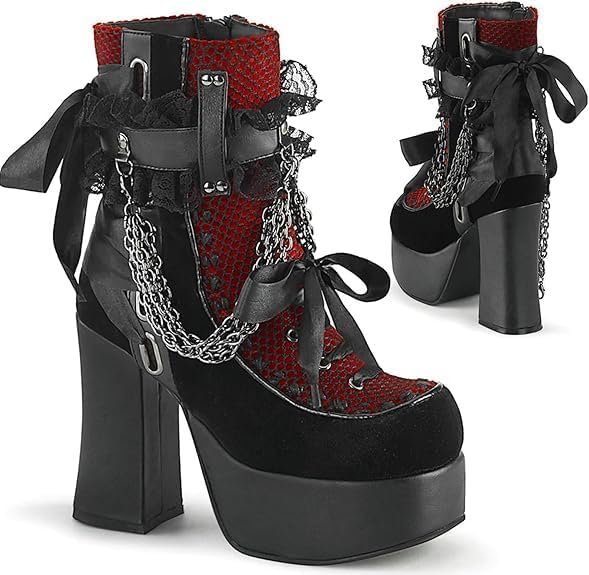 Womens Lace Platform Boots Goth Chunky High Heels Ankle Combat Zipper Ankle Platform Boots for Women Goth