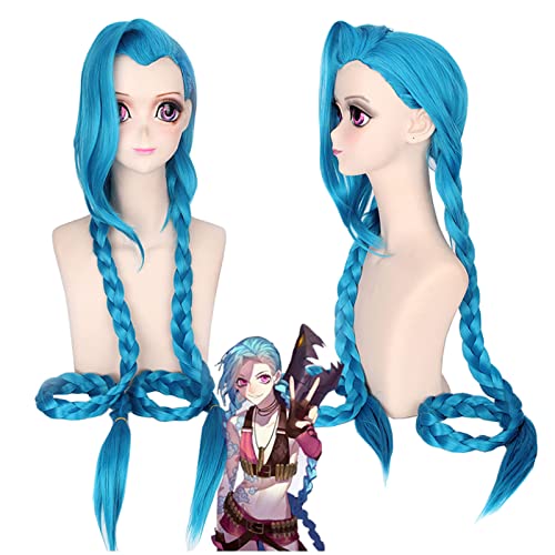 LOL Jinx Wigs Length Straight Double Ponytails Light Blue Women Cosplay