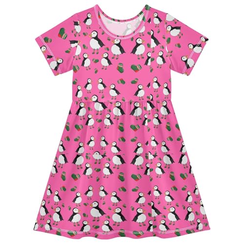 Aflyko Natural Girls Short Sleeve Dress Puffin Xmas Socks Toddler Everyday Dresses