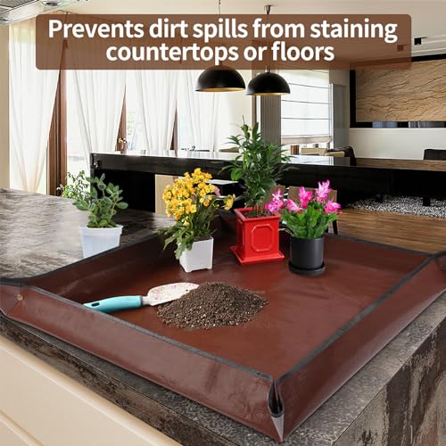 Image of 39.5 inch x 39.5 inch Extra Large Potting Mat for Indoor Plants Transplanting and Dirt Control Gardening Gifts for Plant Lovers