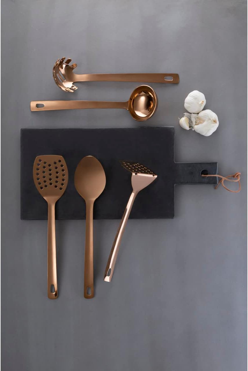 Premier Housewares Stainless Steel Spoon Stain Resistant Spoon For Spaghetti With Rose Gold Handle Spoons & Turners 7 x 29 x 8