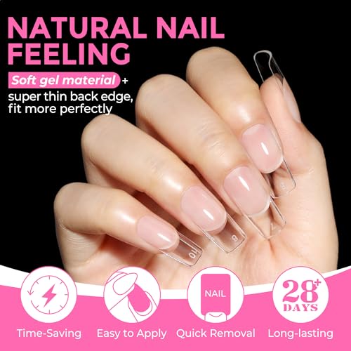 Image of UNA GELLA Medium Square Nail Tips: 216pcs Square Press on Nails Pre-shape Clear Nails Tips for Full Cover Acrylic French False Nails For Nail Extension, Home DIY Nail Salon 12 Sizes False Tips