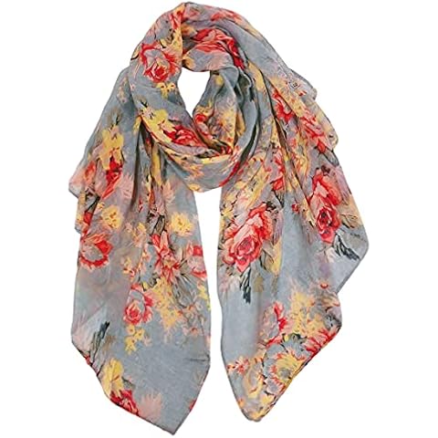 GERINLY Fashion Scarfs for Women Lightweight Flowers Print Long Wrap Shawls Dress Scarves Wedding for Winter(Gray) Cover