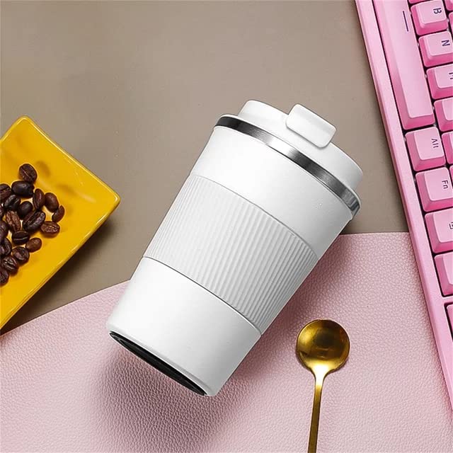 Image of YELONA White 380 ML Insulated Stainless Steel Coffee Tea Tumbler for Hot Cold Beverages Portable Travel Mug Leak Proof Sipper Lock Lid Thermos Multipurpose for Home Office Gifts