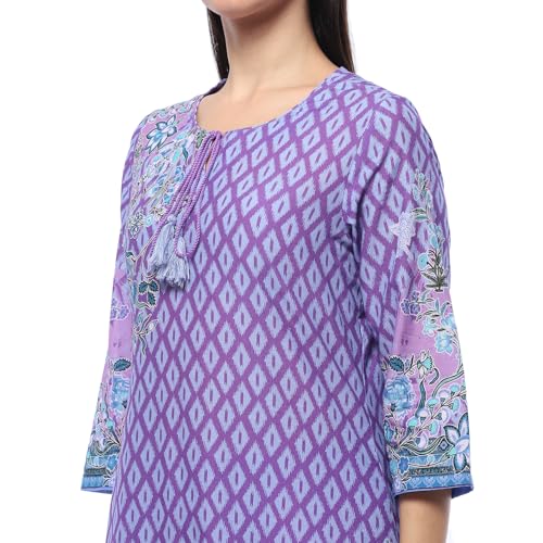 Image of BIBA Women's Purple Cotton Straight Suit Set