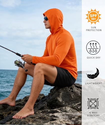 Image of Hoodies for Men UPF 50+ Sun Protection Fishing Shirts Long Sleeve Lightweight Rash Guard Shirt UV SPF Sweatshirt