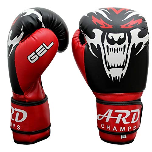 ARD-Champs Boxing Gloves Art Leather Punch Training Sparring Kickboxing MMA Fighting - Black & Red (8)