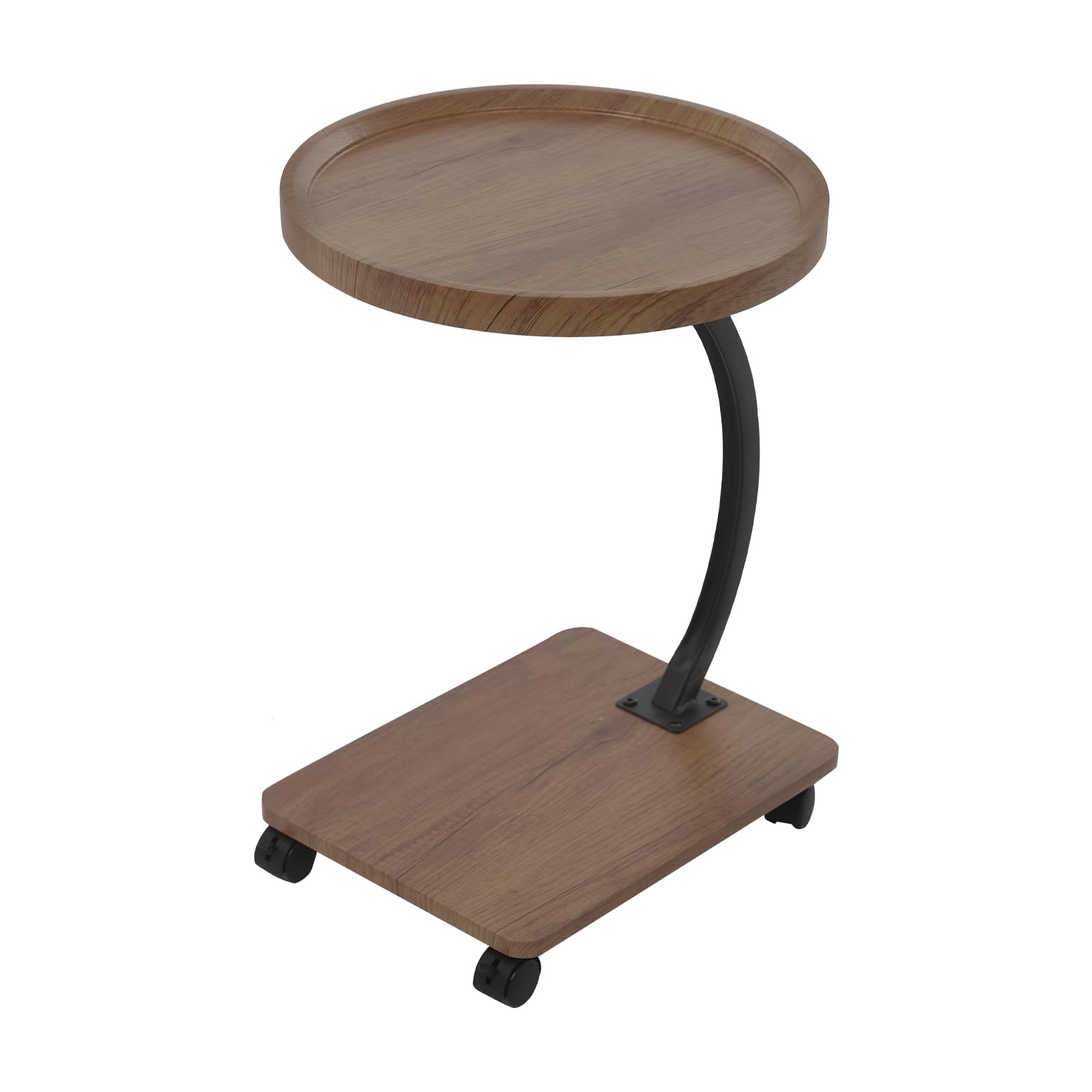 Mesa auxiliar en forma de C, sofá mesa auxiliar con ruedas, pequeña mesa de café de madera de metal, mesa de café móvil, mesa lateral estrecha, mesita de noche para salón, dormitorio, cama