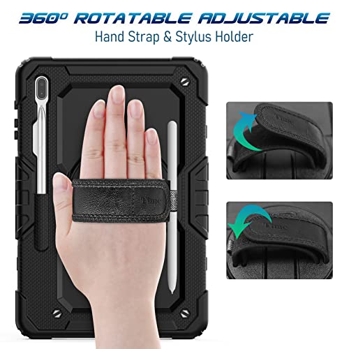 Timecity Case For Samsung Galaxy Tab S8 Plus/ S7 Fe 5G 12.4'' Case With Screen Protector & 360 Degree Swivel Kickstand & Hand Shoulder Strap Case For Galaxy Tab S7 Fe/ S8 Plus/ S7 Plus 12.4 Inch-Black #TOP1