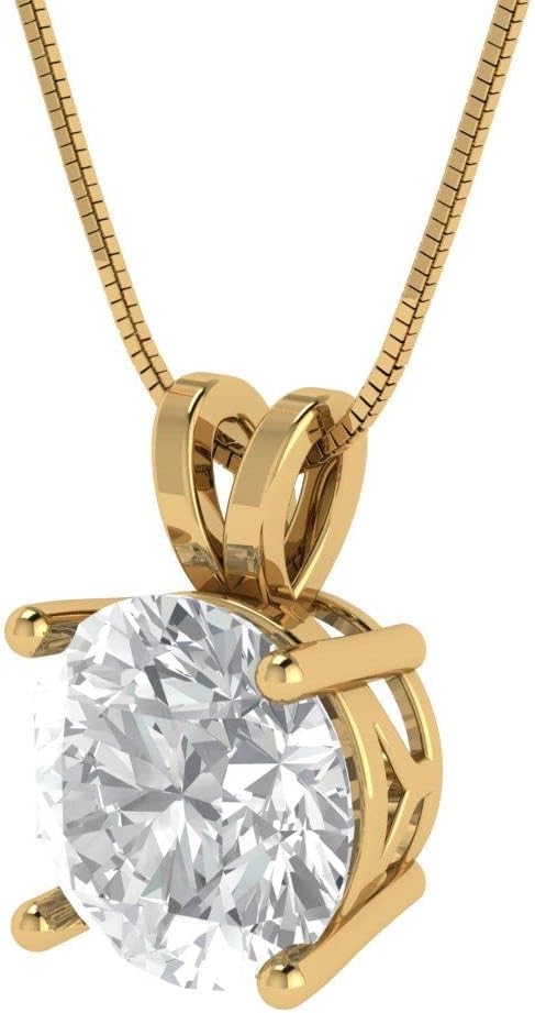 Clara Pucci 14K Yellow Gold Plated Solitaire 16" Box-Chain Necklace - Sterling Silver 3ct Round Cut Moissanite Pendant - Image 2