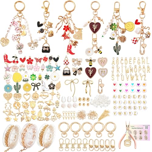 NewOasis 545Pcs Keychain Making Kit Jewelry Making Supplies with Charms Bow Bag Charms Pearls Chains DIY Craft Supplies for Custom Keychains Gift Party or Family Activ