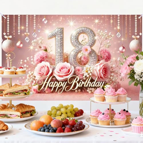 Image of Nuxovilar 15th Birthday Banner - Elegant Pink & Gold Floral Backdrop