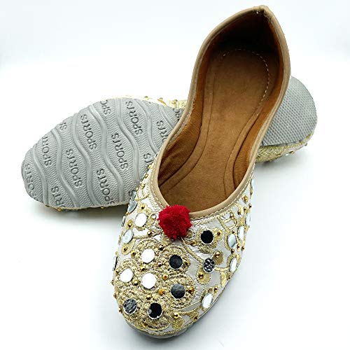 Chandrakala Women's Traditional Handmade Khussa Wedding Bridal Mojari Juti Punjabi Jutti Ethnic Flats,Gold (Wf109Gol37) #TOP2