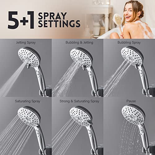 Ryamen Dual Shower Head Combo, 8'' High Pressure Rain/Rainfall Shower Head,5 Settings Adjustable Handheld Showers,With 15" Height Adjustable Slide Bar,Holder/Hose, Angle Adjustable, Chrome #TOP2