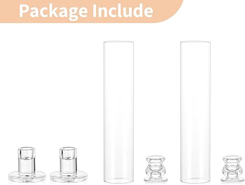Miniatura 2 de NUPTIO Candelabros cónicos de vidrio soporte cónico transparente para velas - Portavelas de huracán con tapa cilíndrica alta a prueba de viento para