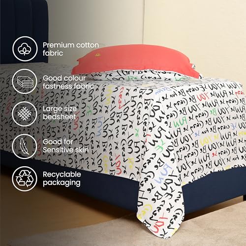 Image of United Colors of Benetton Luxury 100% Cotton Bedsheet Set, Soft & Skin-Friendly, Durable & Fade-Resistant Print (White-Black)