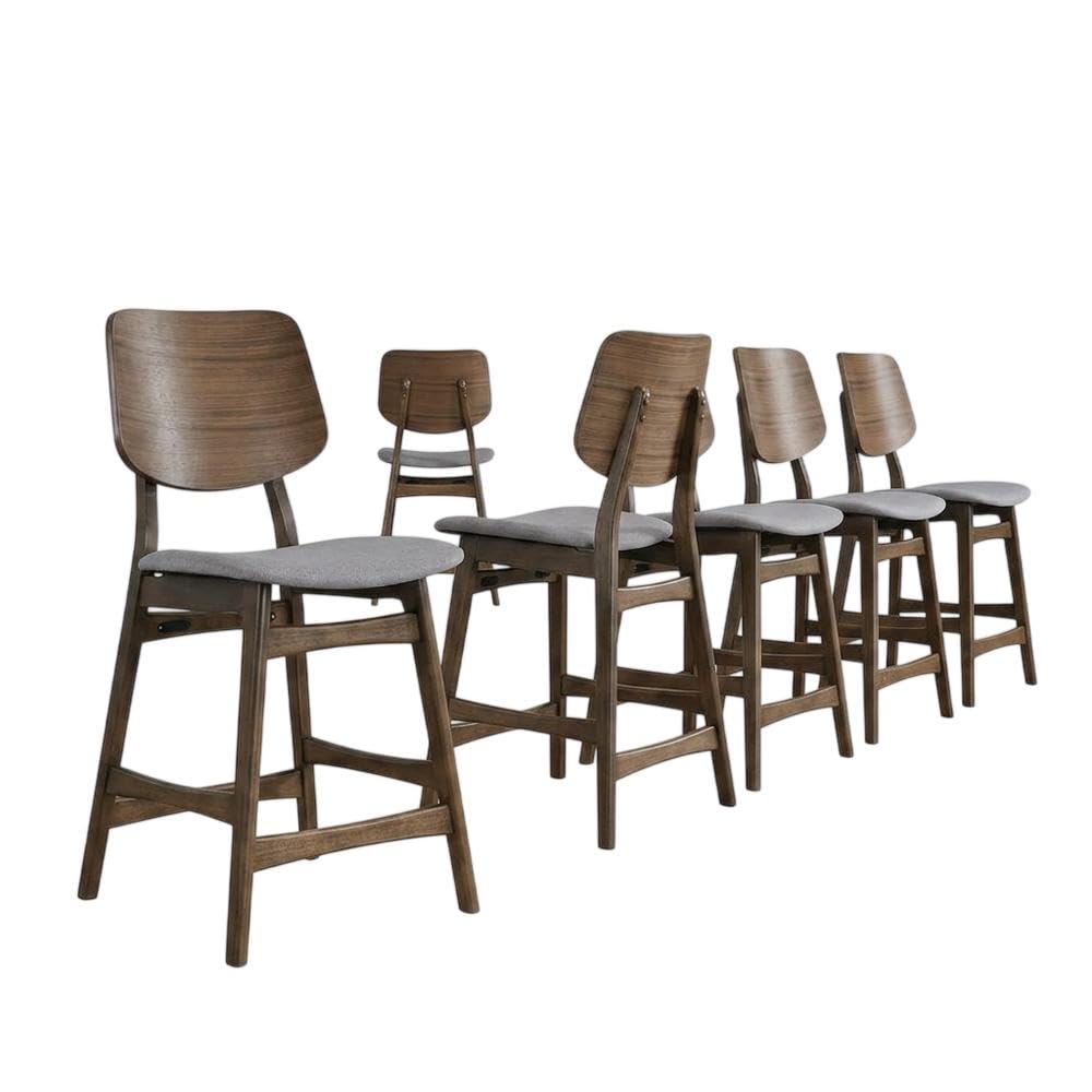 Solid Wood Fabric-Upholstered Counter Chair Set of by Starlight Canyon Home – Solid + Manufactured Wood, Foam, Fabric (Polyester), Grey, Pack of 6