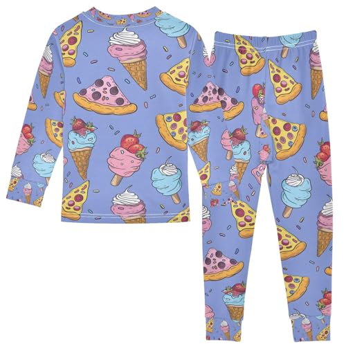 senya Ice Cream with Pizza Pajamas Set Long Sleeve Soft Cotton Sleepwear 2 Piece2