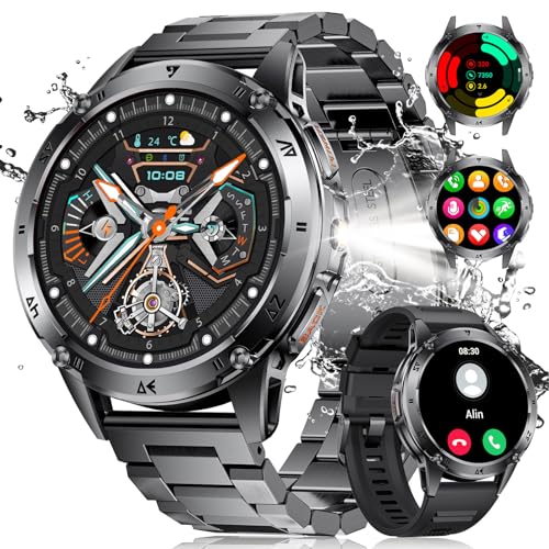 Image of LIGE Military Smart Watch for Men iPhone Android 1.43 inch HD Amoled Rugged 110+ Sport Modes IP68 Waterproof Answer /Make Call Fitness Running Heart Rate Blood Pressure Health Mens Smartwatch