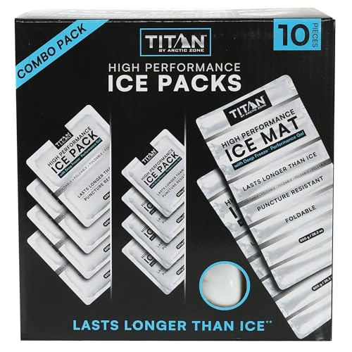 Titan by Arctic Zone High Performance Ice Pack Combo 10-Piece Set with Deep Freeze Gel Multiple Sizes Stays Frozen up to 8 Hours