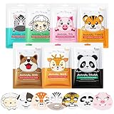 7 Stück Gesichtsmaske Set mit Tiermotiv, Tuchmasken Gesicht für Frauen & Mädchen, Teenager Mädchen Geschenke, Feuchtigkeitsmaske Gesicht für Alle Haut, Beruhigend & Pflegend Hautpflege Geschenkset