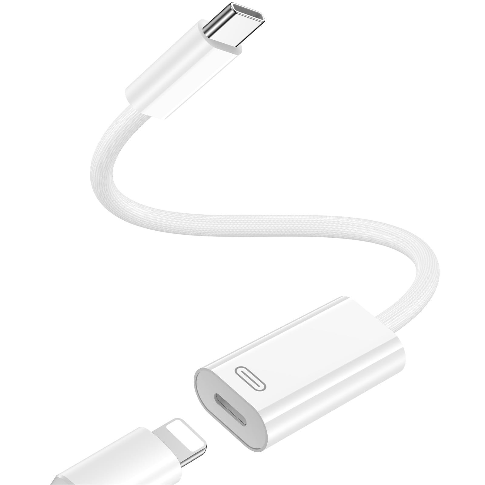 3 in 1 USB C to Lightning Adapter | Type C Male to Female Lightning Earphone Converter with Charge & Data Transfer | Type C to Lightning Adapter for iPhone, Laptop & iPad (White)