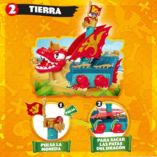 Miniatura 9 de Piratix Dragon Ship Barco Dragón De Piratix Todo Terreno 3 En 1: Tierra, Mar Y Aire. Contiene 1 Barco Dragón, 1 Piratix Exclusivo, 1 Tesoro Exclusivo, 1 Bandera Y 1 Proyectil
