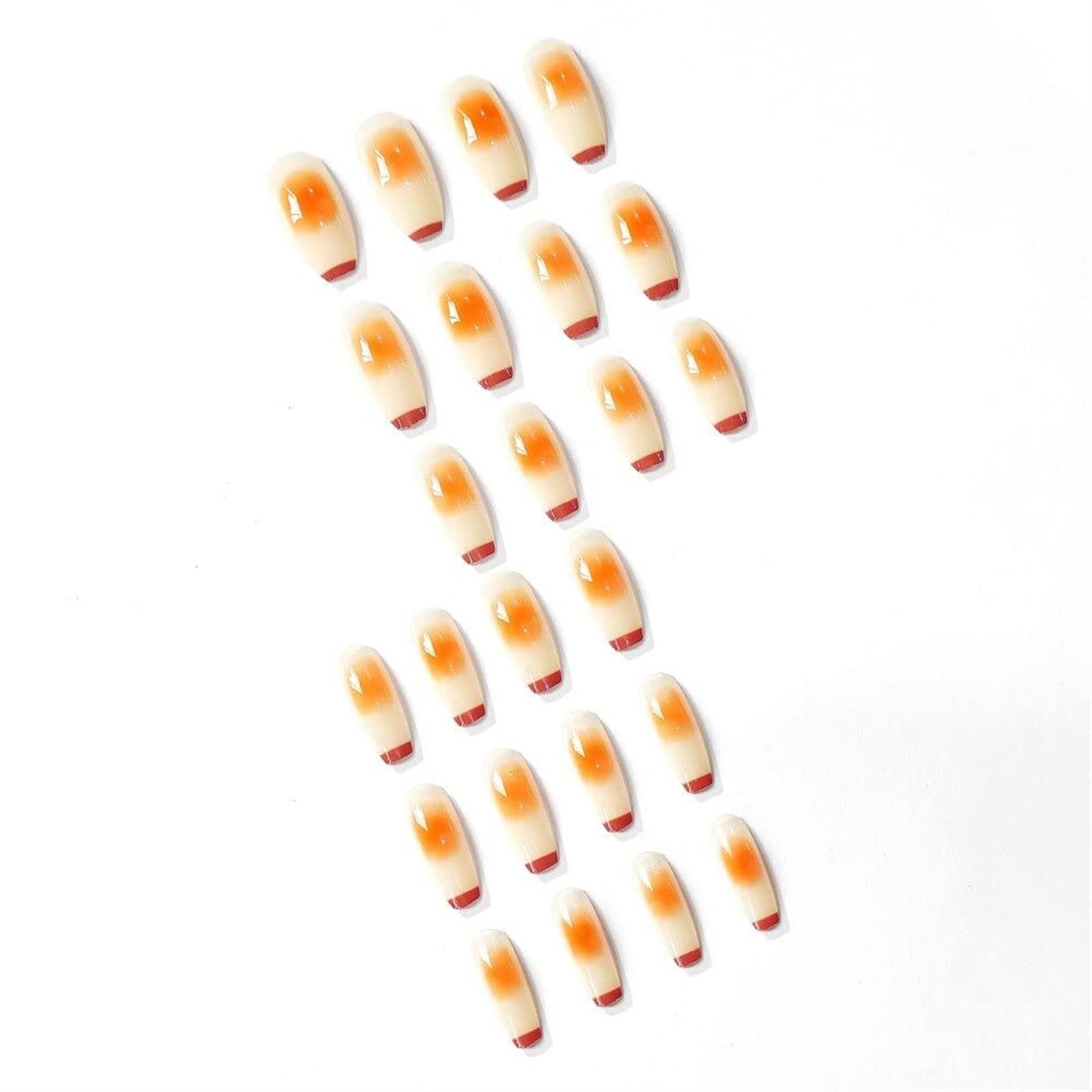24PCS Primavera Estate Dolce Unghie Finte Lungo Semplice Arancione Francese Unghie Finte Premere Sulle Unghie Indossabile Unghia Finita Unghie Finte Extra Lunghe