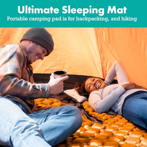 Sleepingo Inflatable Mat for Camping - Ultralight Sleeping Pad for Camping and Backpacking - Compact Air Mattress - Camping Mat with Tear-Resistant Ripstop Nylon - 73.5" x 21.5" - Black and Orange
