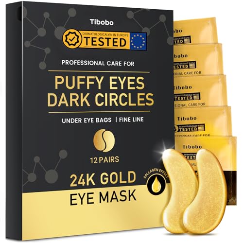 24K Gold parches ojos, 12 Pares hidratantes frownies, parches oculares de colágeno y ácido hialurónico, Parches Ojos Bolsas y Ojeras para Reducir Ojeras, Bolsas de los ojos,eye patches/eye pads