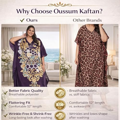 Image of Oussum Women Plus Size Kaftan Kimono Loose Maxi summer dresses for women Beach 3 /4 Sleeve Casual lounge dress Boho