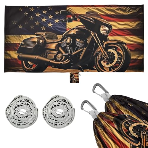 SDMKA Vintage Motorcycle Flag Camping Hammock, 330 lbs with 2 Tree Straps, Carry Bag, Single Portable Hammock for Outdoor/Indoor, Hiking, Beach, Backpacking, Travel