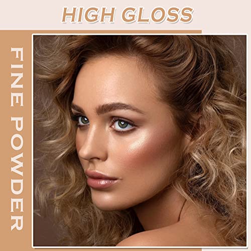 Face Highlighter Powder Palette Shimmer Face Illuminator Highlighters Powder Palette Silky Long Lasting Natural Concealer Nude Contour Highlight Makeup Palette With Brush - Sun Glow #TOP4