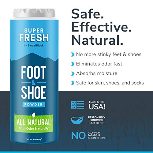 Natural Odor Eliminator Foot Powder & Shoe Deodorizer - Stop Stinky Feet & Shoe Odor. Super Fresh Foot and Shoe Powder by SweatBlock