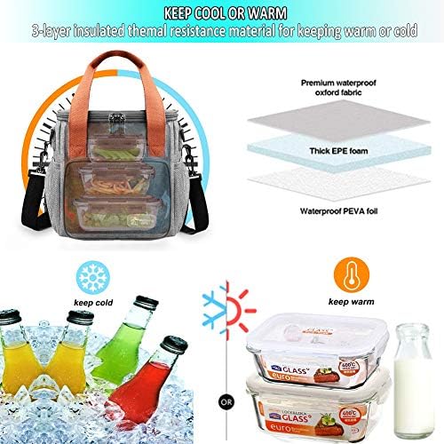 Lunch Bog for Men, Insulated Lunch Bag Cooler Bag for Women 9L Leakproof Thermal Picnic Bag with Bottle Holder, Adjustable Shoulder Strap, Insulated Bento Bag for Office/School/Picnic