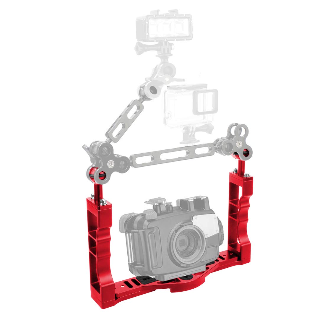 BQSZJ-3-B CNC-Tauchgriffablage, verbesserte Basishalterung, Dual-Handgriff, kompatibel mit Action-DSLR-Kamera, Video, wasserdichte Hülle, Rot