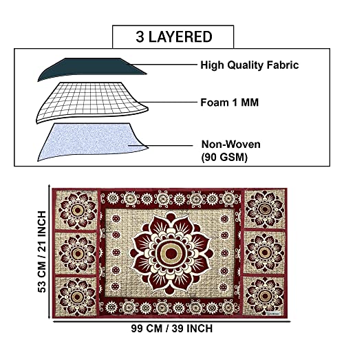 Image of Polyester Fridge 3-Layered Refrigerator Top Cover with 6 Side Pockets Dustproof Washable Kitchen Appliance Protector (Maroon, 39x21 Inch)