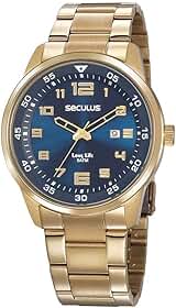 Relógio Seculus Masculino Dourado Long Life 20802gpsvda2 Analógico 5 Atm Cristal Mineral