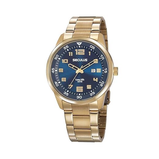 Relógio Seculus Masculino Dourado Long Life 20802gpsvda2 Analógico 5 Atm Cristal Mineral