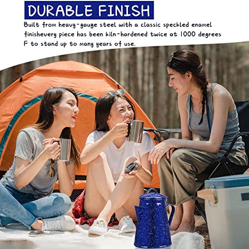Bokon 2 Pcs Camping Coffee Pot 1.8L Enamelware Camping Tea Kettle Coffee Boiler Over Stove Fire For Hot Coffee Tea Water Kitchen Rv Campsite Cabin Farmhouse Backpacking Hunting Outdoor, Blue #TOP4